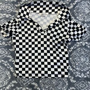 A black and white checkerboard shirt